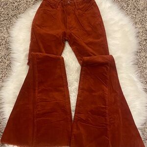 High-Waist Flared Corduroy Pants - Rust